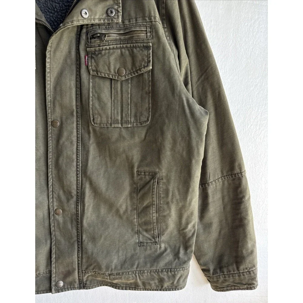 Levi’s Jacket Men’s L Green Canvas Military Hipster Sherpa Lined Full Zip Urban
